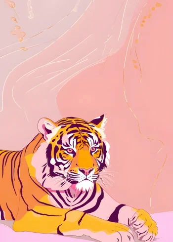 Pihenő tigris pink falikép